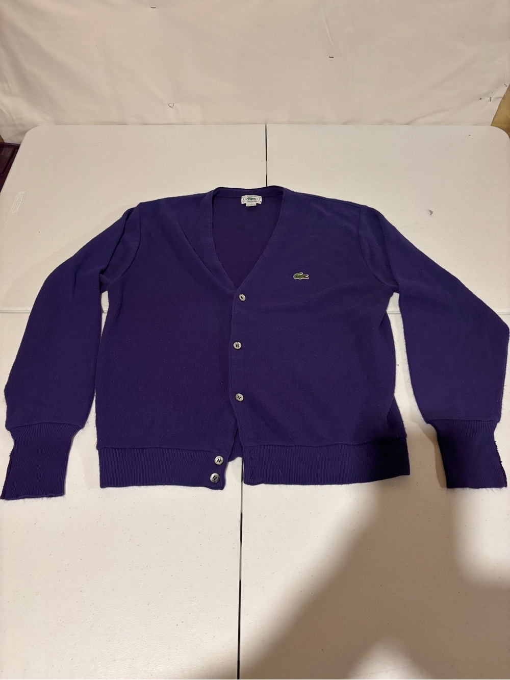 Vintage Izod Lacoste V-Neck Button Down Purple Cardigan Sweater Men’s M